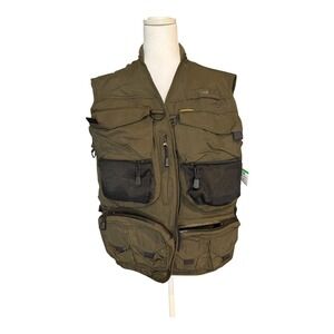 Snowbee Fly Fishing Vest Mens Olive Green Nylon Mesh Multi Pocket Utility Sz Sml